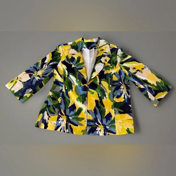 Molly & Maxx Multicolor Abstract Print Blazer 3/4 Sleeve Collar Lined Large - Picture 3 of 16